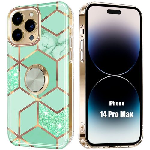 Coque Pour Iphone 14 Pro Max Couleur Turquoise Avec Anneau Support Protection Antichoc - E.F.Connection