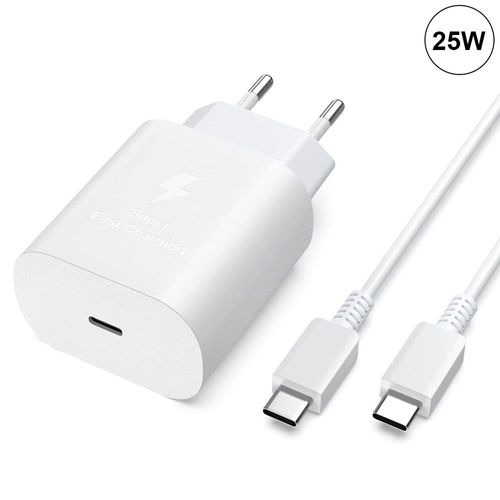 Chargeur Usb-C 25w + Câble Usb-C Vers Usb-C 1m Blanc Pour Samsung Galaxy S9 S10 S10+ S10e S9+ - E.F.Connection