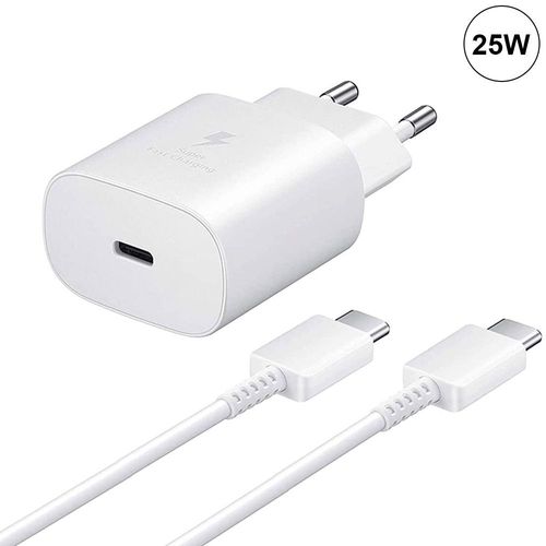 Chargeur Usb-C 25w + Câble Usb-C Vers Usb-C 1m Blanc Pour Samsung Galaxy A51 A41 A42 A40 A50 A70 A80 - E.F.Connection