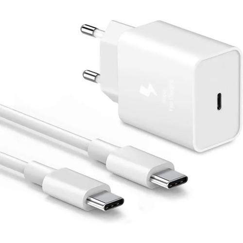 Chargeur USB-C 25W + Câble USB-C vers USB-C 1M Blanc pour Samsung Galaxy A34  A54 A32 4G/5G A31 A30 - E.F.Connection