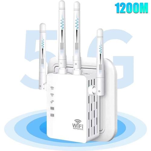 Répéteur Wi-Fi 1200 Mbps Amplificateur Wifi Double Bande 2,4&5 GHz avec 2 Ports LAN- Blanc - E.F.Connection