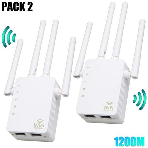 Lot de 2 Répéteur Wifi 1200 Mbps Amplificateur Double Bande 2,4&5 GHz 2 Ports LAN- Blanc - E.F.Connection
