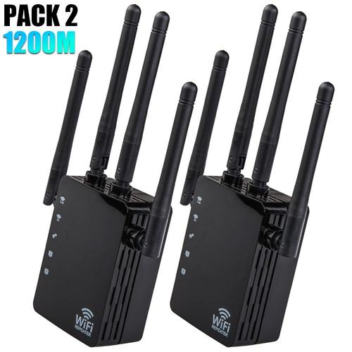 2x Répéteur Wifi Double Bande 1200 Mbps 2,4 GHz & 5 GHz avec 2 Ports LAN - Noir - E.F.Connection