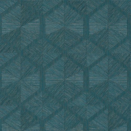 Papier peint à motifs graphiques Profhome 386901-GU papier peint intissé gaufré à chaud texturé avec des figures géométriques brillant turquoise pétrole or bleu 5,33 m2