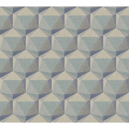 Papier peint à motifs graphiques Profhome 387484-GU papier peint intissé gaufré à chaud légèrement texturé avec des figures géométriques mat turquoise beige bleu gris 5,33 m2