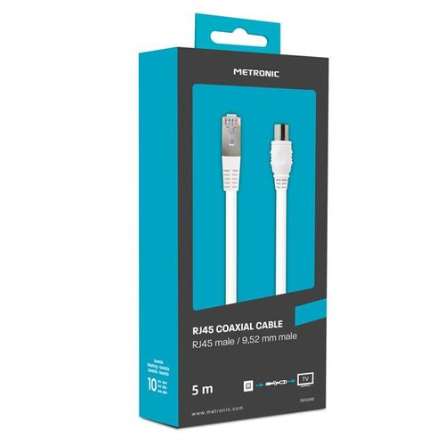 Câble TV coaxial 9,52 mm mâle/RJ45 mâle 5 m - blanc