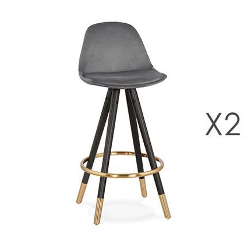 Lot De 2 Chaises De Bar H65 Cm Gris Pieds Noirs Et Dorés - Circos