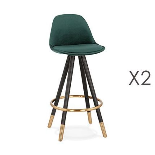 Lot De 2 Chaises De Bar H65 Cm Vert Pieds Noirs Et Dorés - Circos
