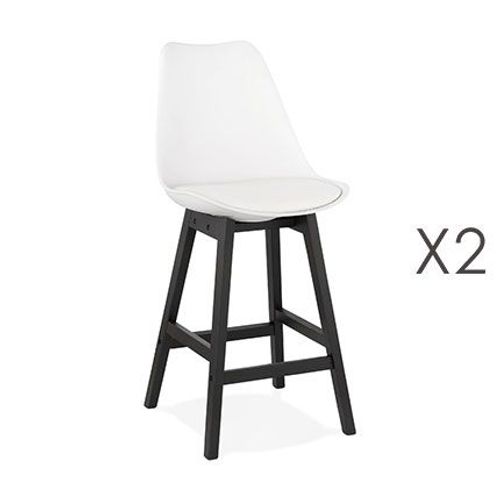 Lot De 2 Chaises De Bar Blanches H65 Cm Avec Pieds Noirs - Elo