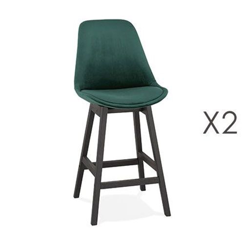 Lot De 2 Chaises De Bar H66 Cm En Tissu Vert Pieds Noirs - Elo