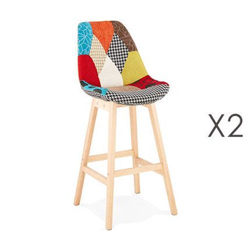 Lot De 2 Chaises De Bar H75 Cm En Tissu Patchwork - Elo