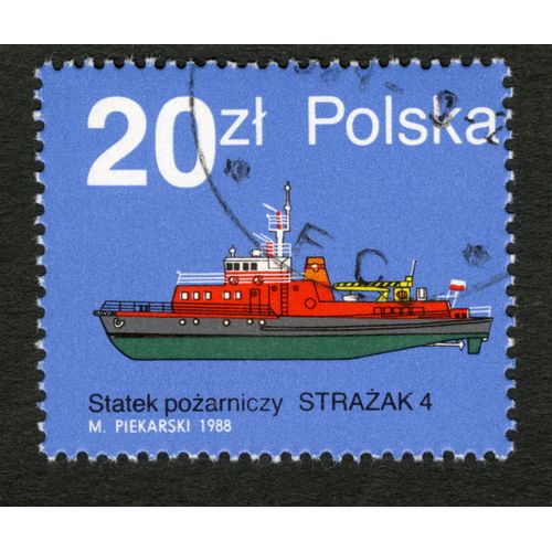 Timbre Oblitéré Polska,Statek Pozarniczy Strazak 4,Piekarski,1988,20 Zl