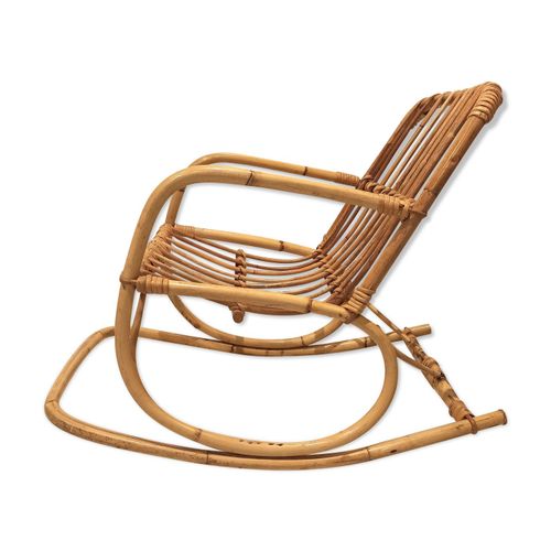 Rockingchair Fauteuil  Bascule En Rotin Pour Enfant 1960 Bois