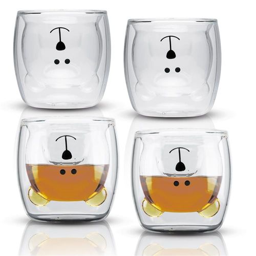 Intirilife 4x Verre À Double Paroi Avec Ours 230 Ml En Crystal Clair - Soufflés À La Bouche Pour Une Isolation Optimale, Parfaits Pour Un Latte Macchiato, Comme Verre À Thé Ou À Café Sans Anse