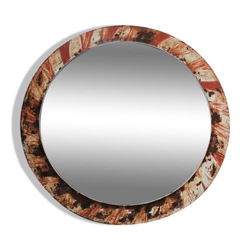 Miroir convexe industriel vintage rouge