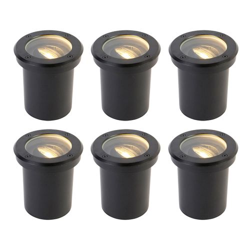 Qazqa Moderne Set Van 6 Buiten Grondspot Zwart Verstelbaar Ip65 - Delux Acier Inoxydable /Plastique /Verre Noir Rond / Extérieur / Jardin / Luminaire / Lumiere / Éclairage / Intérieur Gu10...