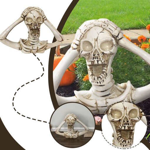 Décoration Squelette Halloween En Résine - Figurine Effrayante Pour Intérieur/Extérieur, Jardin, Fête - Pack Cadeau
