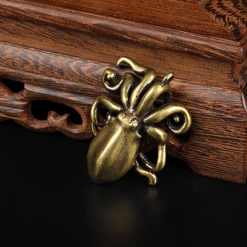 Figurines Octopus, pendentifs porte-clé, en laiton massif, avec des animaux marins, accessoires de décoration, avec des calmars, Vintage
