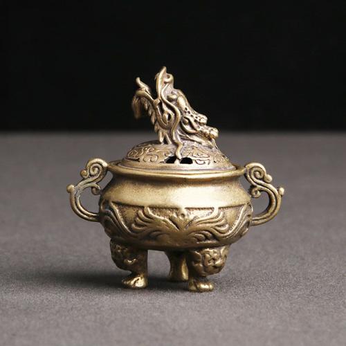 Encensoir à motif chinois en laiton avec trépied, brûleur d'encens avec couvercle de tête de Dragon, porte-encens à motifs chinois, décors de bureau pour la maison