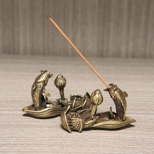 Figurines antiques en Bronze Lotus carpe poisson, décoration de bureau, ornement en laiton pur porte-encens Zen, accessoires de décoration pour la maison