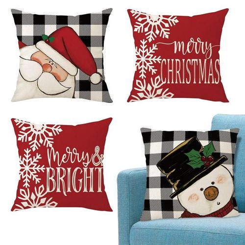 Housse De Coussin De Noël Réutilisable, Ensemble De Housses De Coussin Décoratives, Rouge Et Noir, Pour Noël, 45cm
