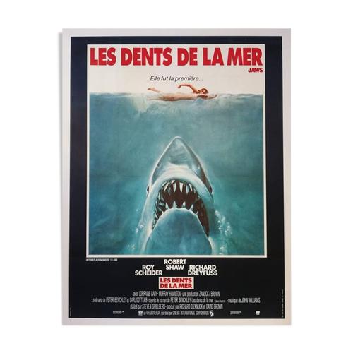 Affiche originale de 1975 entoile les dents de la mer Jaws 120x160 cm Steven Spielberg bleu