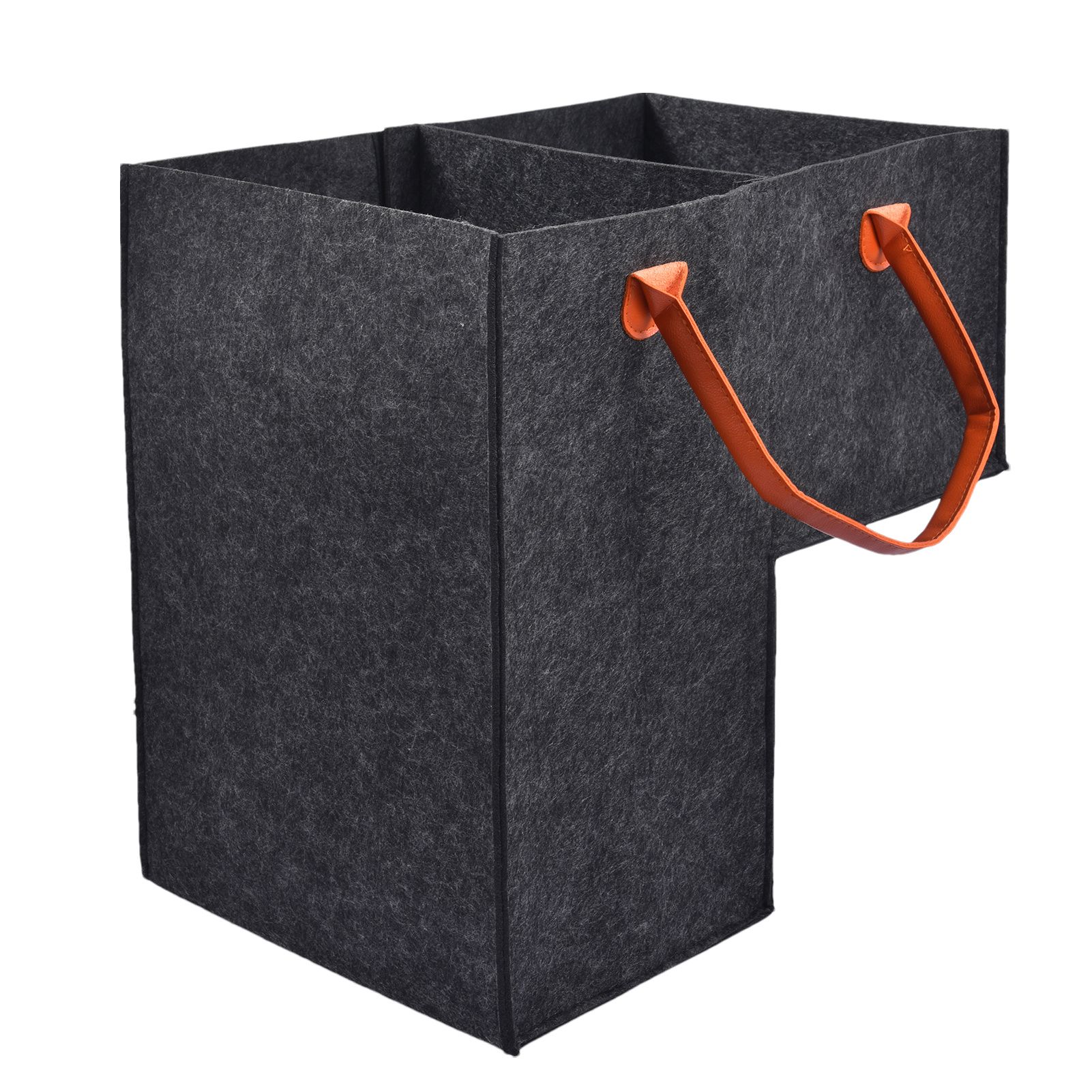 Panier Escalier Pliable En Forme De L - Rangement Jouets, Livres - Poignée Cuir - Feutre Gris Noir