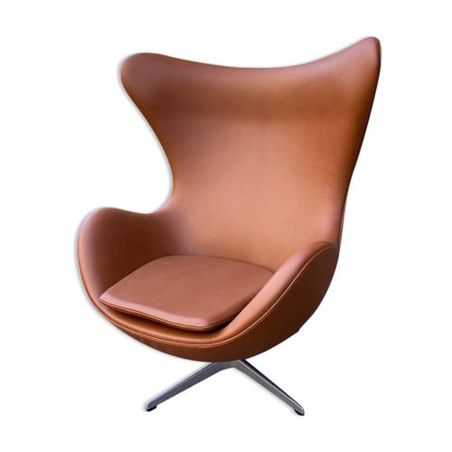 Egg Chair Design Arne Jacobsen Dition Fritz Hansen Cuir Brun Marron