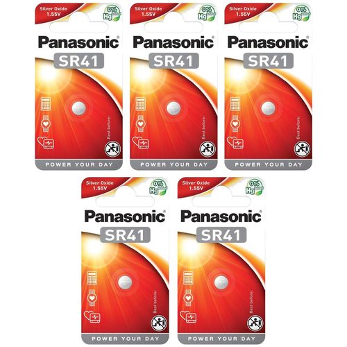 Panasonic Lot de 5 Piles bouton SR41 (SR41 EL) silver oxide 1.55 V