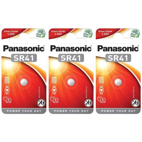 Panasonic Lot de 3 Piles bouton SR41 (SR41 EL) silver oxide 1.55 V