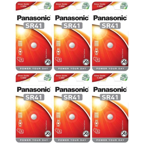 Panasonic Lot de 6 Piles bouton SR41 (SR41 EL) silver oxide 1.55 V