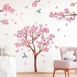 Stickers muraux FLEURS DE VIGNE rose/rouge (62x64 cm) I floral papillon  plantes branche arbre I