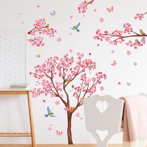 decalmile Stickers Muraux Fleurs de Cerisier Rose Autocollant Mural Vigne Fleur  Branche Oiseaux Décoration Murale Chambre Salon Fenetre : :  Bricolage