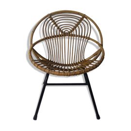 Fauteuil Coquille Rotin Mtal Beige