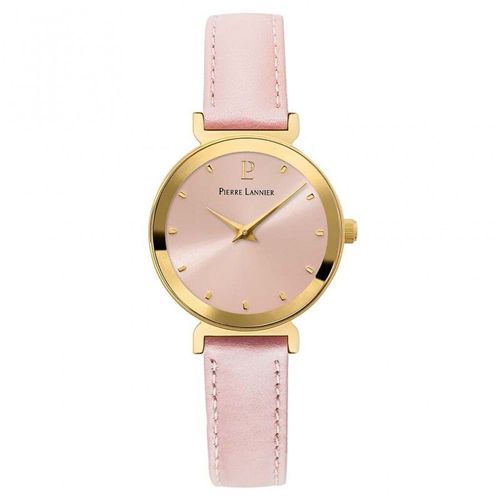 Pierre Lannier Ligne Pure Montre Femme Acier Doré Cuir Rose 035r555