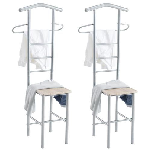 Lot De 2 Valets De Chambre Jivo Chevalets De Nuit Portants Pour Vêtements, Structure Métal Argenté Tablette Mdf Décor Chêne Sonoma