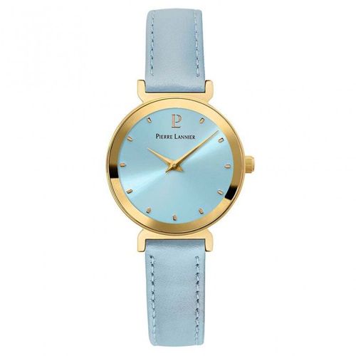 Pierre Lannier Ligne Pure Montre Femme Acier Doré Cuir Bleu 035r566