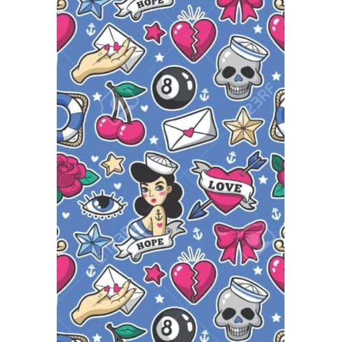 Retro Rockabilly Blue Tattoo Scatter Dot Matrix Notebook