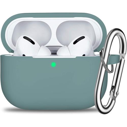 Coque AirPods Pro avec porte-clés, accessoires de protection complets en silicone pour femmes et hommes avec Apple 2019 dernier AirPods Pro Case, LED avant vert