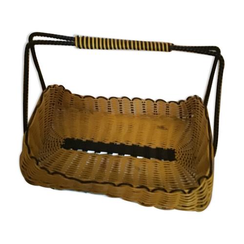 Plateau Forme Panier En Scoubidou Et Fer Forge Jaune