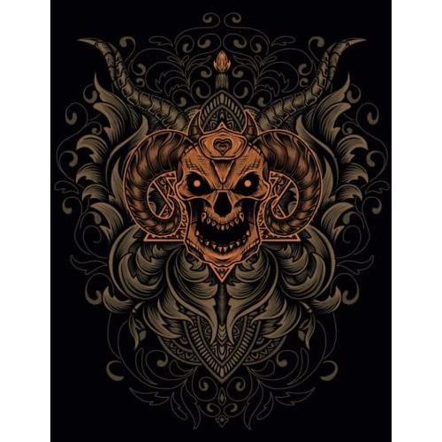 Skull Notebook And Sketchbook For Gothic Art, 8.5 X 11 Sketchbook 300 Pages Occult Journal And Sketch Book Horned Demon