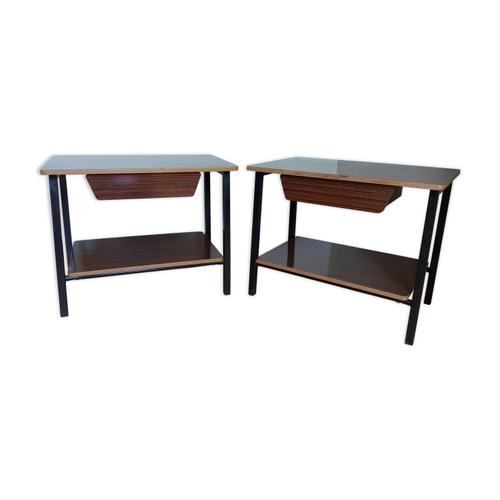 2 Tables De Chevet Daposinternat Style Moderniste Formica Et Mtal Laqu Noir Bois