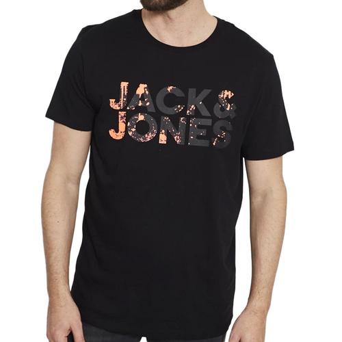 T-Shirt Noir/Orange Homme Jack & Jones Plash