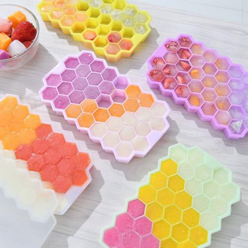 2 Bacs À Glaçons De 37 Cavités En Forme De Nid D'abeille Fabriqué En Silicone, Réutilisable, Sans Bpa, Couvercle Amovible Pour Machine À Glaçons Couleur Livraison Aléatoire