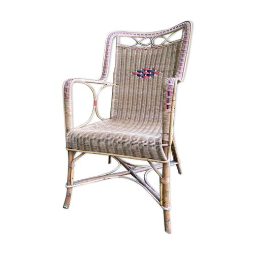 Fauteuil Rotin Vintage 1960 Marron