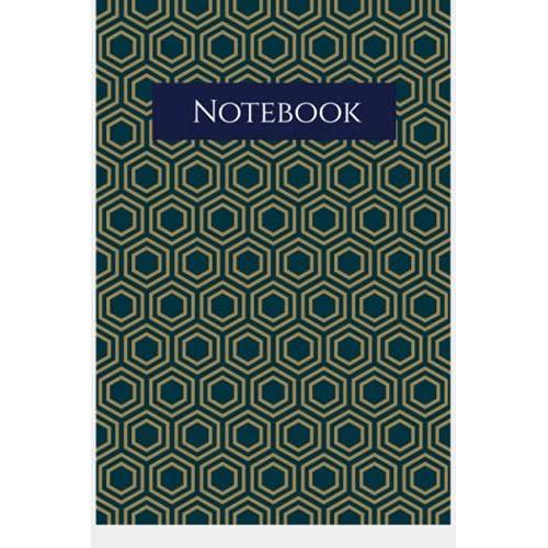 Notebook: Hexagon Print Blue Gold Composition Notebook - College Ruled - 50 Pages - Medium 6 X 9