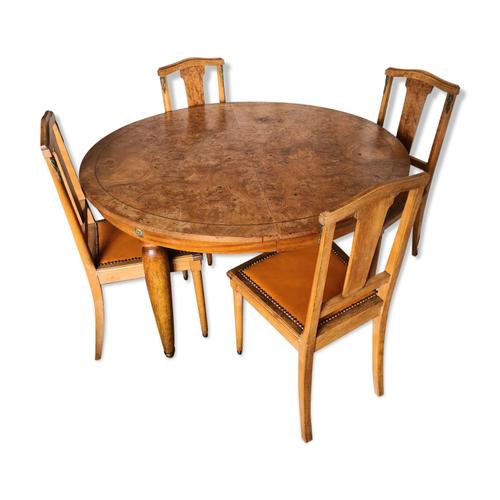 Lot Table Amp Chaises En Ronce De Noyer Bois