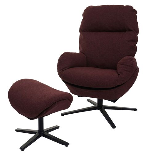 Fauteuil Relax + Pouf Hwc-L12, Fauteuil Tv Fauteuil À Bascule Fonction Bascule, Pivotant, Métal Tissu/Textile   Bordeaux
