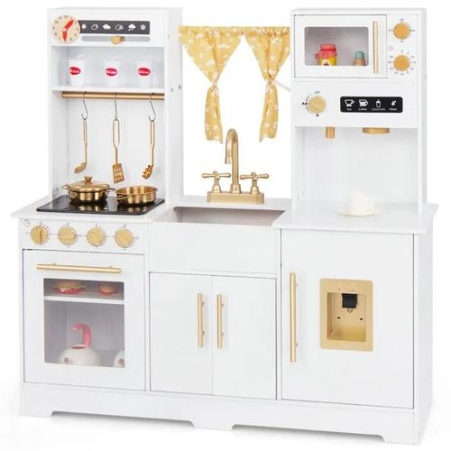 Costway Cuisine De Jeu Pour Enfants 3 Ans+ Avec 6 Accessoires, Cafetière, Micro-Ondes, Four, Sons Et Lumières Réels, 90 X 30 X 90 Cm