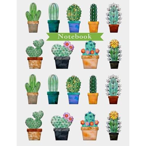 Green Cute Cactus Variety Lined Wide Ruled Notebook Great 8.5 X 11 Inches 100 Pages Kids Girls Nature Plants Glossy Made In The Usa